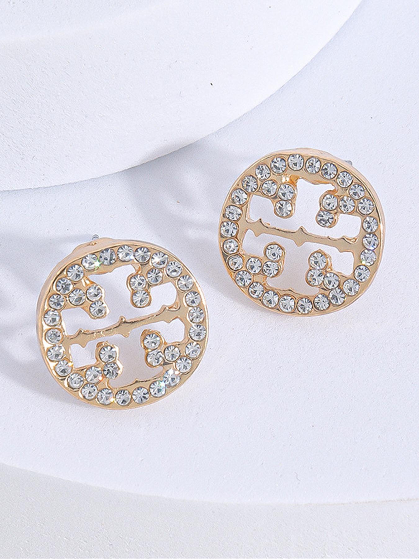 Elegant Rhinestone Hollow Out Round Stud Earrings, Fashionable Minimalist Design, Small Metal Ear Pins for Women, Perfect for Daily Wear, Ear Studs, Stud Earring Jewelry