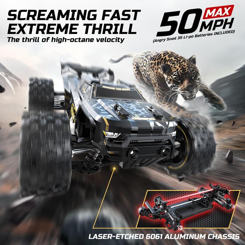 DEERC 14210 1:14 Brushless RC Cars, Max 50+ MPH, 2 3S Lipo Batteries, High Speed Offroad Remote Control Car, All Terrain RC Truggy for Snow,Sand & Mud