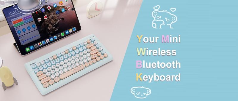 Wireless Bluetooth Keyboard for Mac, iPad, iPhone, PC, and Android—Connect Up to 3 Devices, Portable 84-Key Retro Typewriter Style, Light Blue