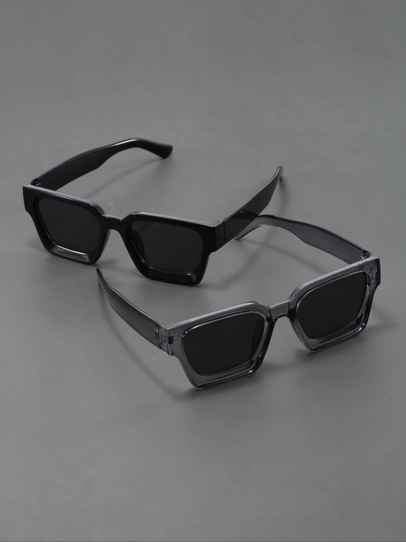 Men's Retro Style Rectangular Full Frame Glasses, Fashion Eyewear for Outdoor Activities & Casual Wear, Pack of 2, Trendy Shades