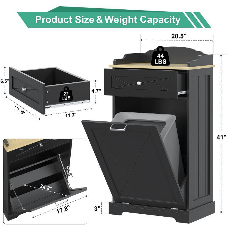 Hidden Trash Cabinet with Drawers, Tilt Out Trash Can Cabinet 12 Gallon, Kitchen Island Kitchen Pantry with Trash Can Storage, Tilt Out Laundry Hamper Cabinet (Black, Single -Door) Hidden Trash Cabinet with Drawers, Tilt Out Trash Can Cabinet 12 Gallon, Kitchen Island Kitchen Pantry with Trash Can Storage, Tilt Out Laundry Hamper Cabinet (Black, Single -Door)