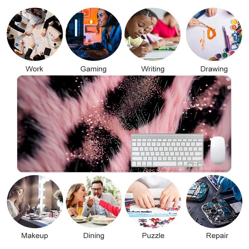 Extra Large Pink Leopard Print Mouse Pad Soft Fur Gaming Mouse Pad 35x16 Inch Computer Keyboard Mousepad Suitable for Families, Offices and Schools. Perfect Gift for Family Members and Friends