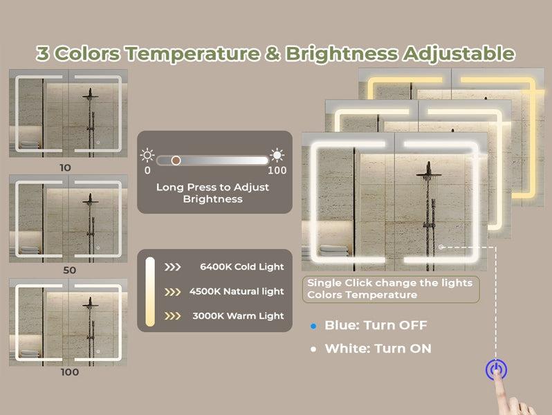 Sikaic Lighted Double Doors Medicine Cabinet with Touch Switch Mirrors and Storage Adjustable Shelves White Furniture Bathroom Vanity Home Led