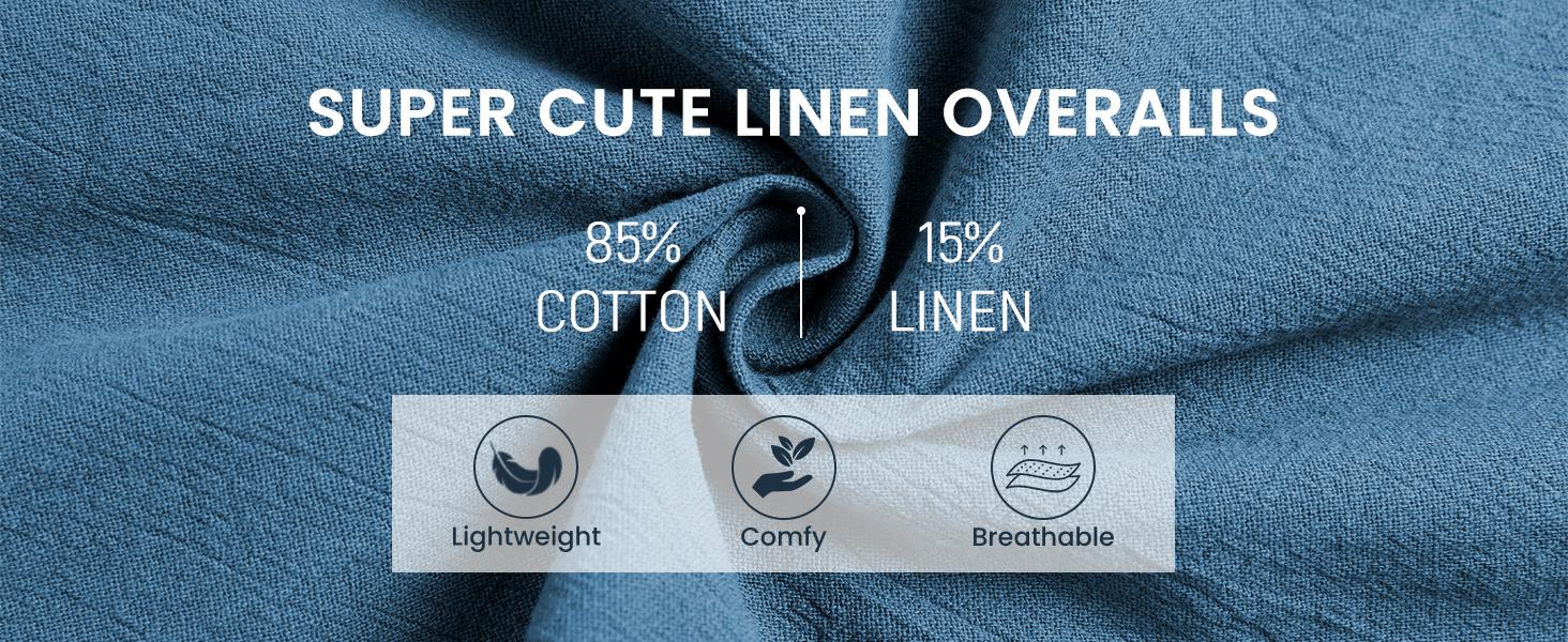 UANEO Women's Overalls Linen Cotton Jumpsuits Casual Loose Jumpers Adjustable Straps with Pockets Spring Summer Womenswear