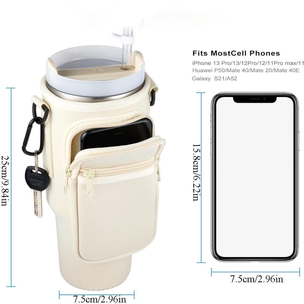 Water Bottle Carrier Bag with Phone Pocket for Stanley Cup 40 Oz, Adjustable Strap, Portable Drinkware Accessory