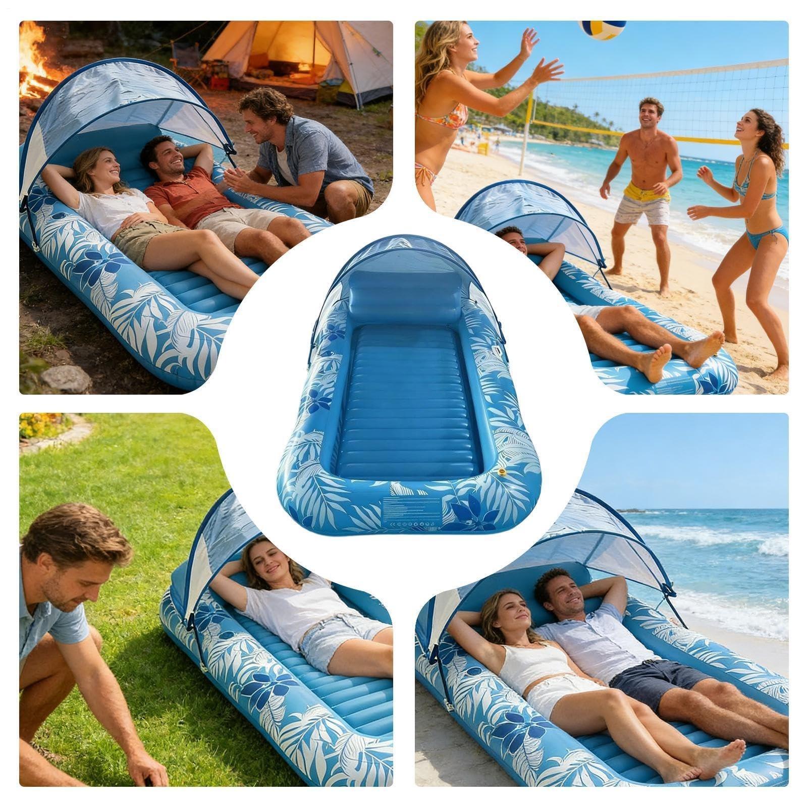 Inflatable Water Hammock, Foldable Striped Floating Bed, Inflatable Float Chair, Pool Party, Beach Fun, Relaxing Water Lounger, Inflatable Pool Floats, Pool Floaties