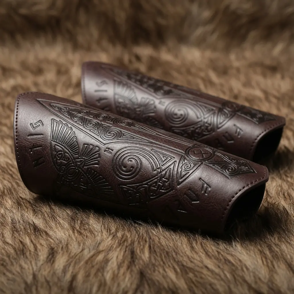 2026 New 2 Pack Medieval Retro Embossed PU Leather Gauntlet Wrist Guard for Cosplay Knight Armor Stage Prop Renaissance Faire LARP Halloween Costume Accessory Unisex Adjustable US Design homedecor