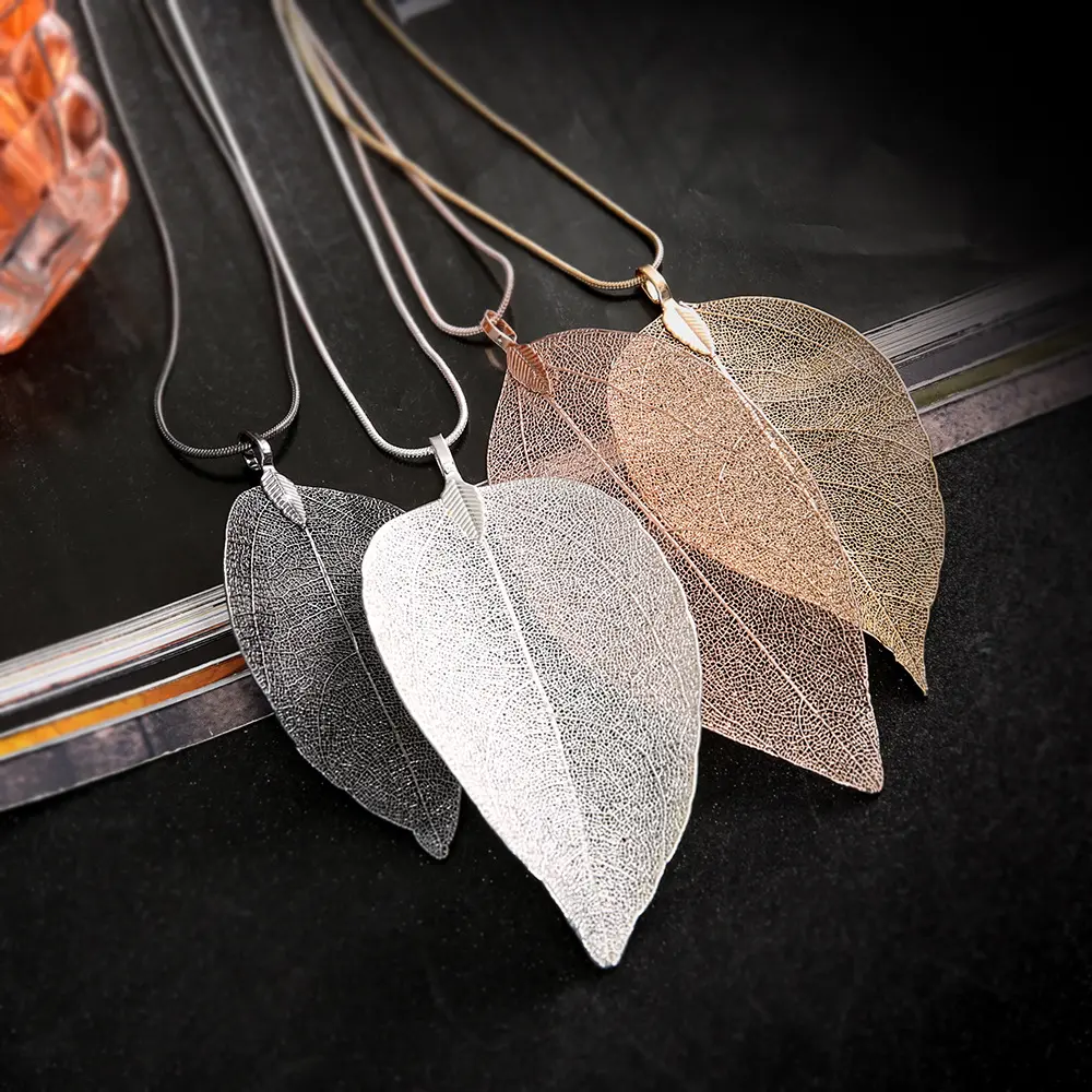 Natural Real Leaf Specimen Long Necklace, Personalized Easy Leaf Sweater Chain