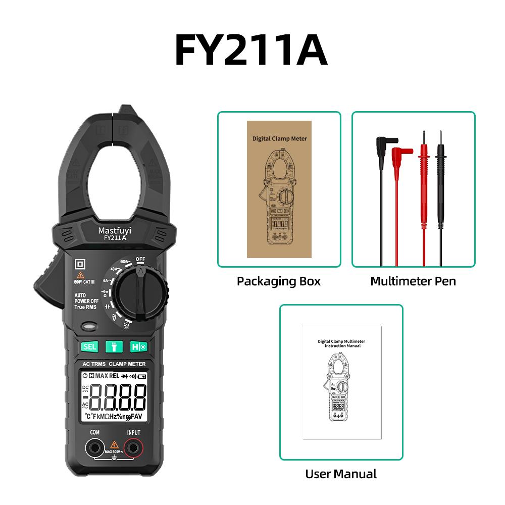Automatic Range Clamp Multimeter Ac Dc Trms 4000 Counts, Resistance Capacitance Diode Test Ncv Contactless Voltage Detection Backlit Display Digital Multimeter