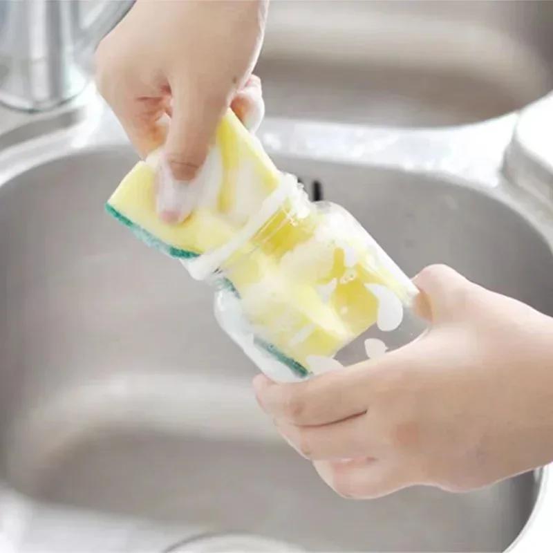 24pcs High-Quality Dishwashing Sponge - Double-Layer, Powerful Decontamination, Yellow + Green, Fibrous Material with Sand for Increased Friction, High-Density & Soft, with Detergent for Easy Rinsing, for Kitchen/Furniture/Bathroom Cleaning, Dish Sponges
