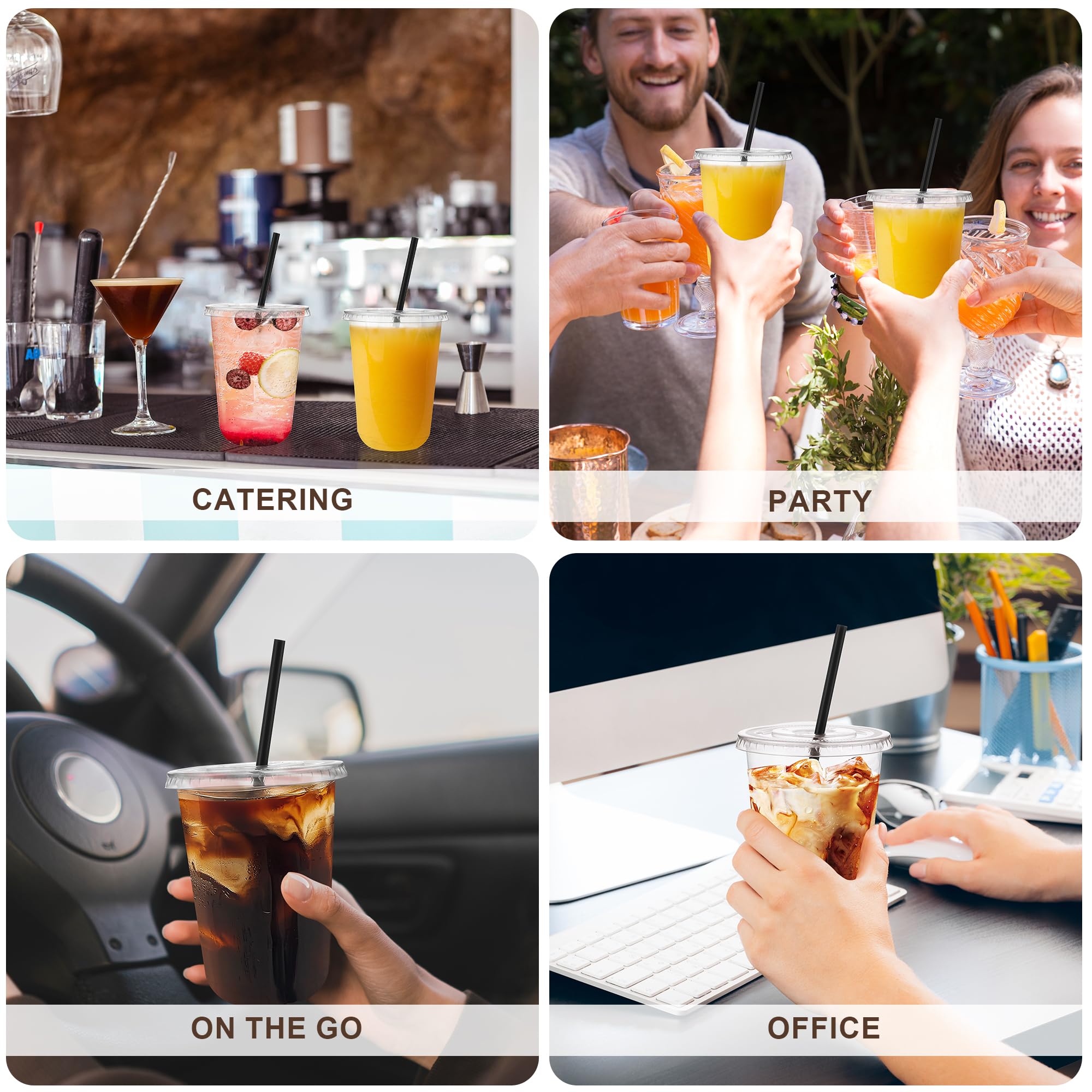 100-Pack 16oz Clear Disposable Plastic Cups with Lids & Straws – Round Bottom Iced Coffee Cups for Smoothies, Slushies & Lemonade, Trending Party & Picnic Supplies, BPA-Free, for Halloween Pumpkin Latte