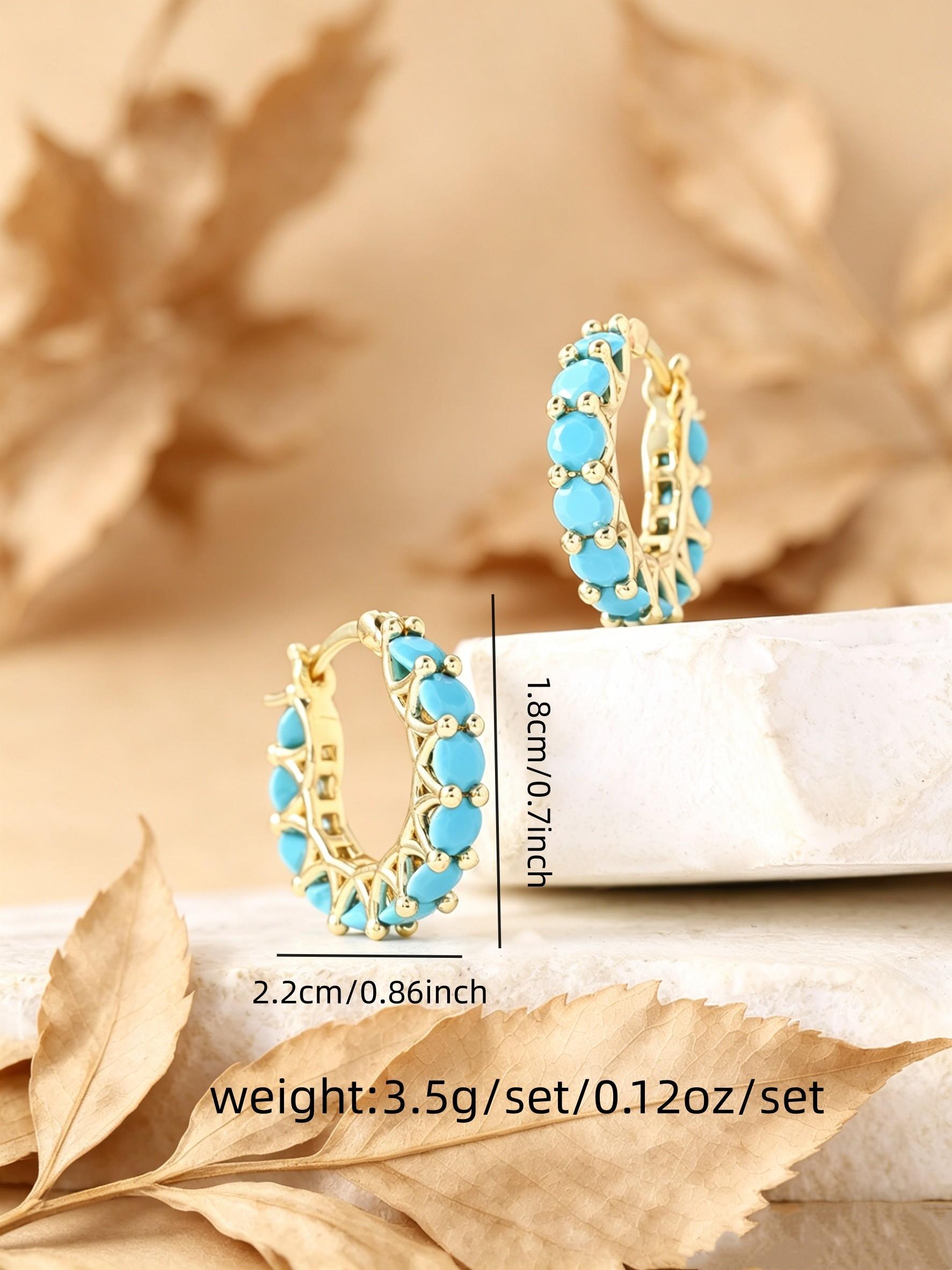 Vintage Round Earrings, Unique Design Lake Blue Stone Studs, Daily Wear Beach Vacation High-End Jewelry, Elegant and Stylish Accessories