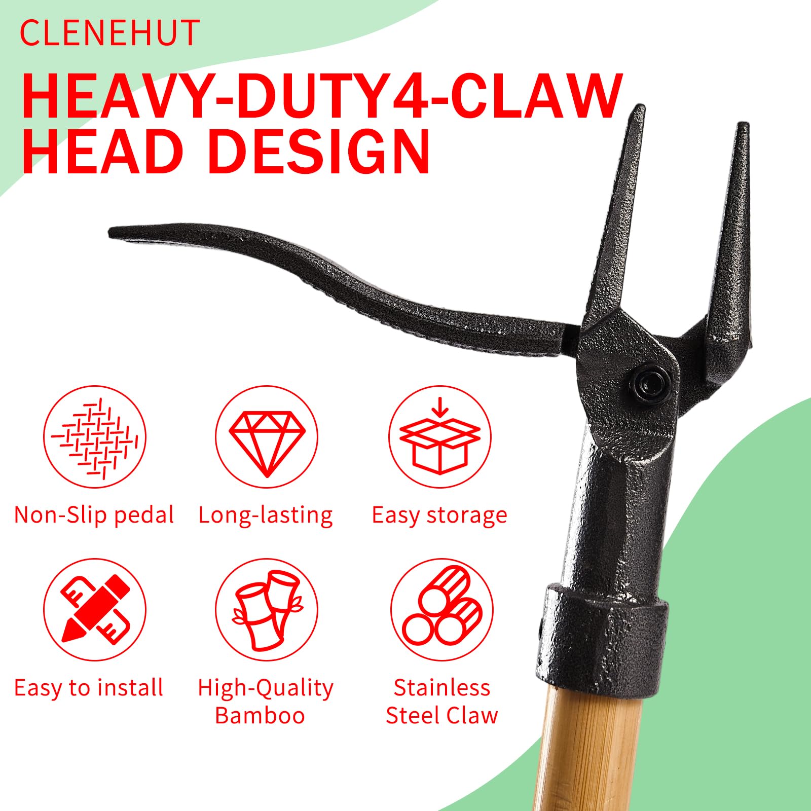 Standing Weed Removal Tool with 4-Prong Steel Head, Long Handle, Manual Grass Puller for Gardens, Lawns, Outdoor Use, No Bending/kneeling
