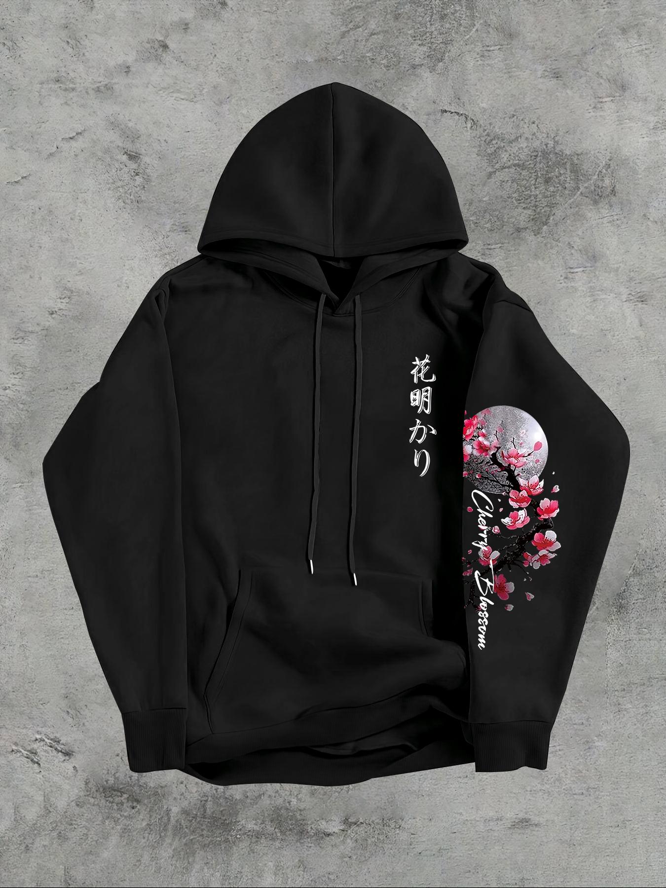 Men's Casual Loose-Fit Hooded Sweatshirt, Casual Fashion Sweatshirt, Floral Print Hoodie, Floral Hoodies, Floral Letter Print, Thick Fabric, Fall & Winter Wear, Comfortable and Stylish Men's Clothing