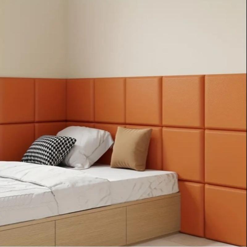 Self-adhesive 3D relief bumper soft wall panel, peel and stick, removable, soundproofing, safety protection, high-end leather wallpaper, for home decoration, bedroom, living room background, kitchen, 13.78inx13.78in