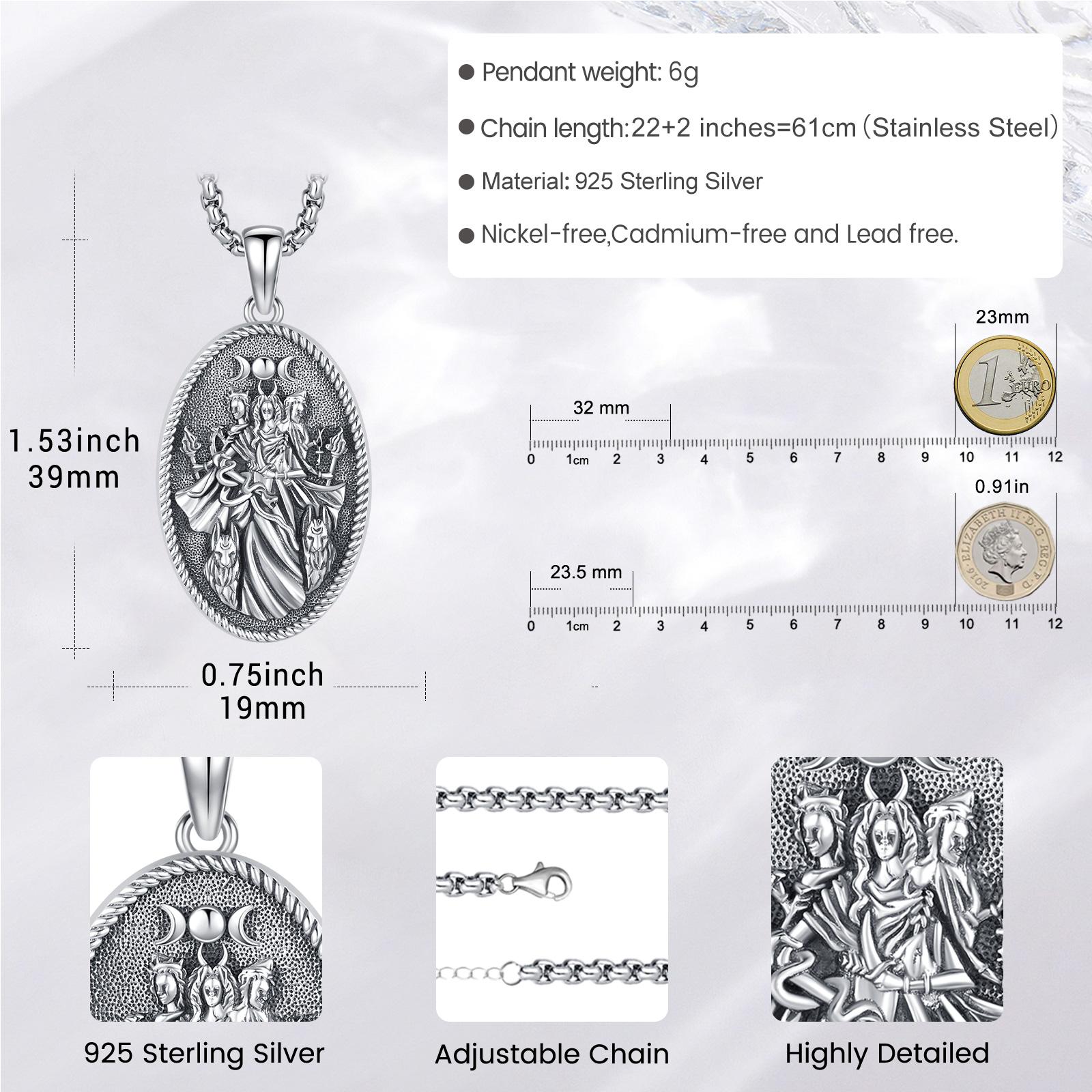 DRINSPER Hecate Necklace 925 Sterling Silver Goddess of Witches of Magic Feminism Jewelry for Women Hekate Pendant Necklace Ancient Greek Mythology Night of Hekate The Ancient Origins of the Goddess of Witchcraft and Moon Amulet Jewelry