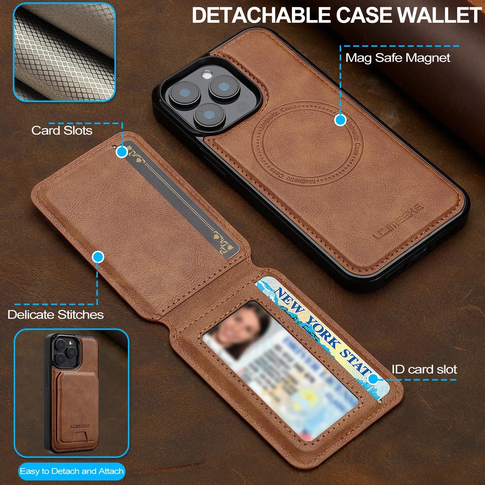 Detachable Magnetic 2 In 1 Leather Case For iPhone 16E 17 1615 14 13 12 11 Pro  Card Pocket Phone Cover