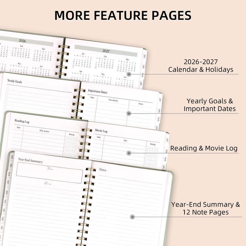2026 Planner - Weekly and Monthly Planner Spiral Bound, Jan 2026 - Dec 2026, Hardcover Planning Agenda book with Tabs, Inner Pocket, Aesthetic, Academic, Planner Notebook, Perfect for Office Home School Supplies