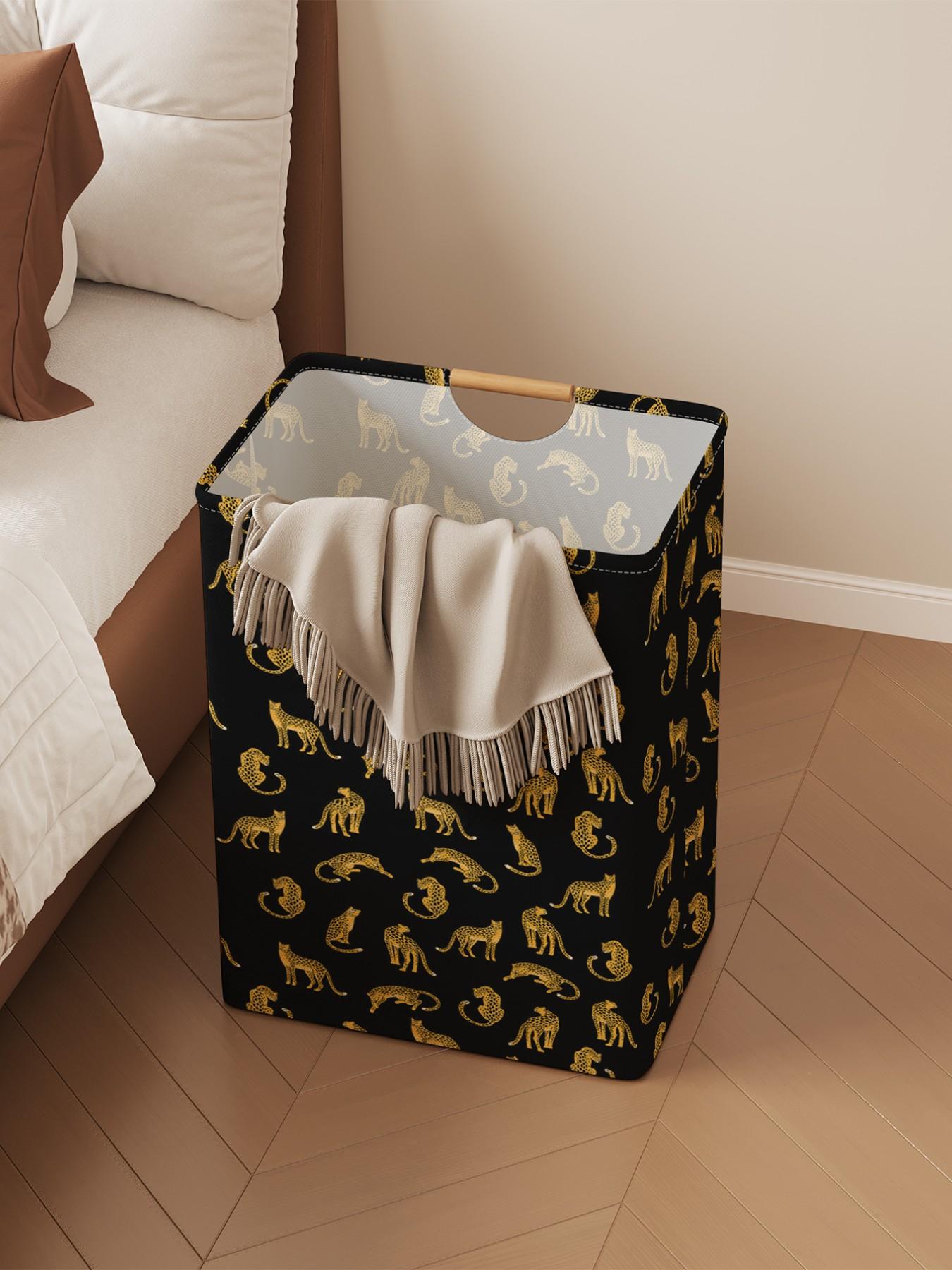 Cheetah Pattern Open Storage Box, Foldable Laundry Basket with Handle, Casual Home Bathroom Organizer, All Seasons Use, Foldable Laundry Hamper