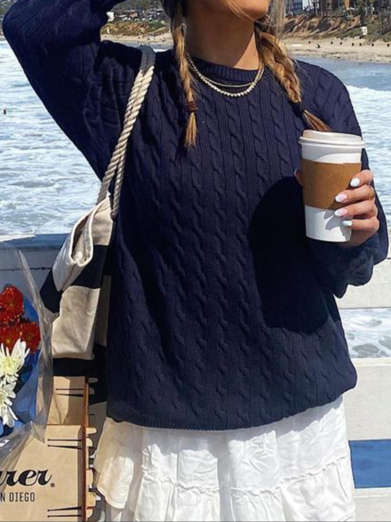 Women's Casual Round Neck Sweater, Plain Color Fitted Knitwear for Fall Season, Daily Commuting Style, Comfortable & Stylish Design