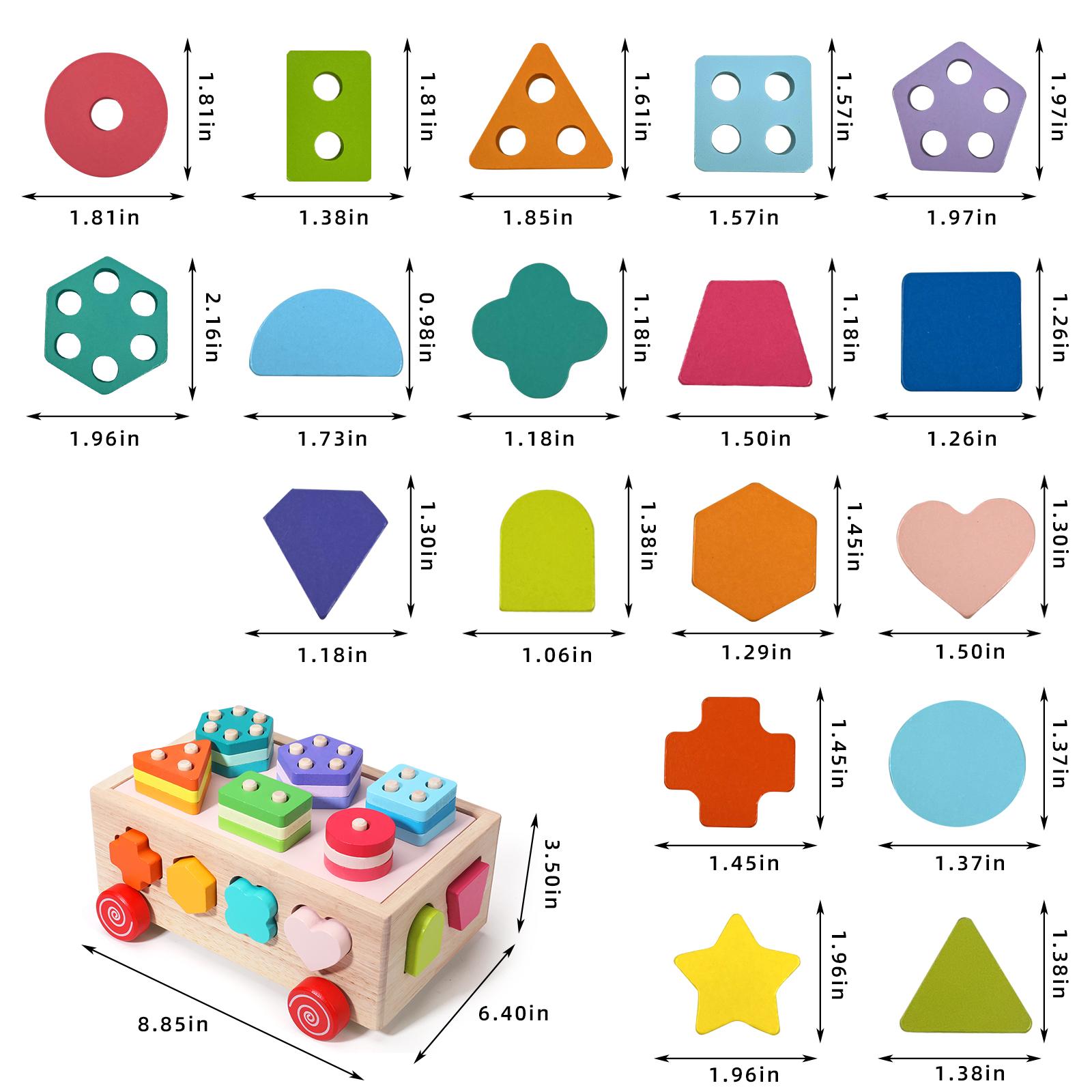 Edutree Wooden Shape Sorting and Stacking Toy 6-in-1 Montessori Peg Puzzle for Toddlers 1-3 Educational Activity Toy with Geometric Shape Cognition and Color Recognition