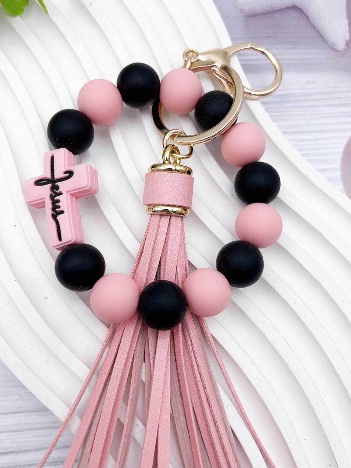 Silicone cross bead bracelet keychain creative wrist bracelet key ring accessory for women's bags
