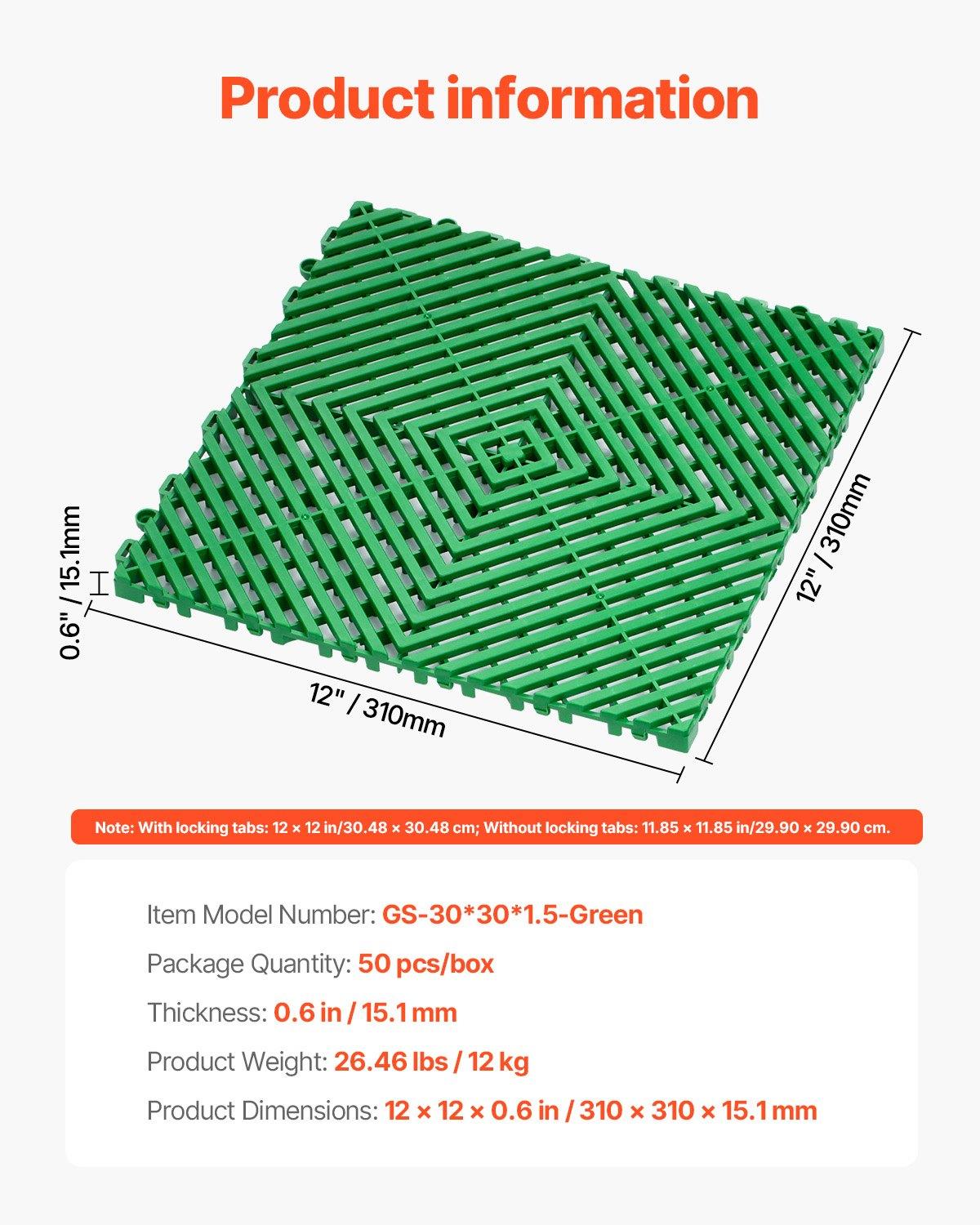 VEVOR Interlocking Drainage Mat, 50 Pcs Modular Interlocking Cushion, 12" x 12" Splicing Drainage Mats, Non-Slip Green PP Drainage Floor Tile and Shower Mat, for Garage, Garden, Kitchen & Outdoor VEVOR Interlocking Drainage Mat, 50 Pcs Modular Interlocking Cushion, 12" x 12" Splicing Drainage Mats, Non-Slip Green PP Drainage Floor Tile and Shower Mat, for Garage, Garden, Kitchen & Outdoor