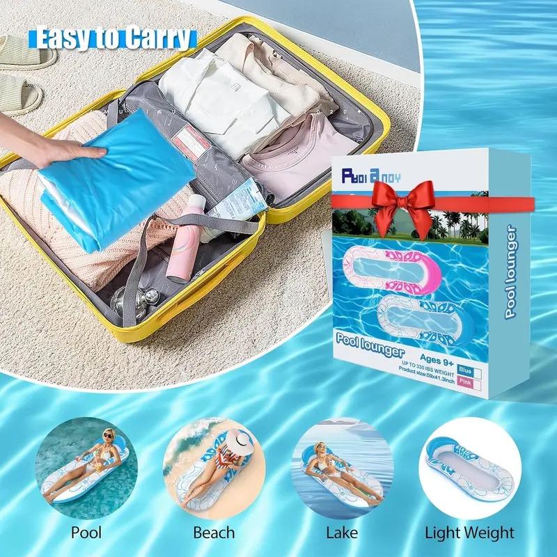 Inflatable Pool Lounge Float-Floaties Rafts for Adults Floating Lounger Sun Tanning Floats Cool Water Floaty Swimming Lake Beach Party Toys with Cup Holders