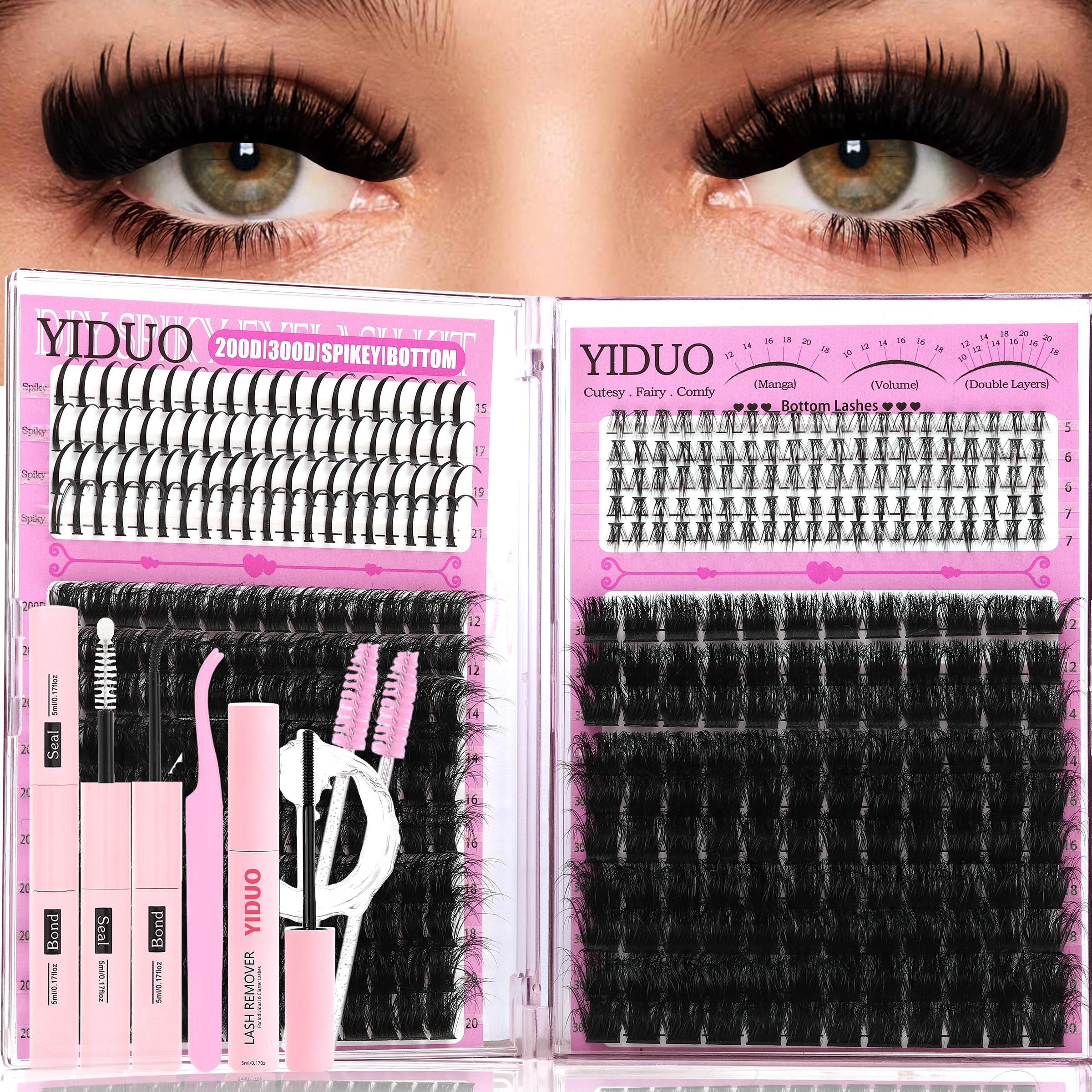YIDUO 4 Styles DIY Volume Eyelash Cluster Kit, 200D/300D/Bottom/Spike Lashes, 5-20 mm D-Curl Eyelash Extensions Kit 440 Pcs with Lash Bond and Seal, Lash Remover, Lash Tweezers and Eyelash Brush for Easy DIY at Home YIDUO 4 Styles DIY Volume Eyelash Cluster Kit, 200D/300D/Bottom/Spike Lashes, 5-20 mm D-Curl Eyelash Extensions Kit 440 Pcs with Lash Bond and Seal, Lash Remover, Lash Tweezers and Eyelash Brush for Easy DIY at Home