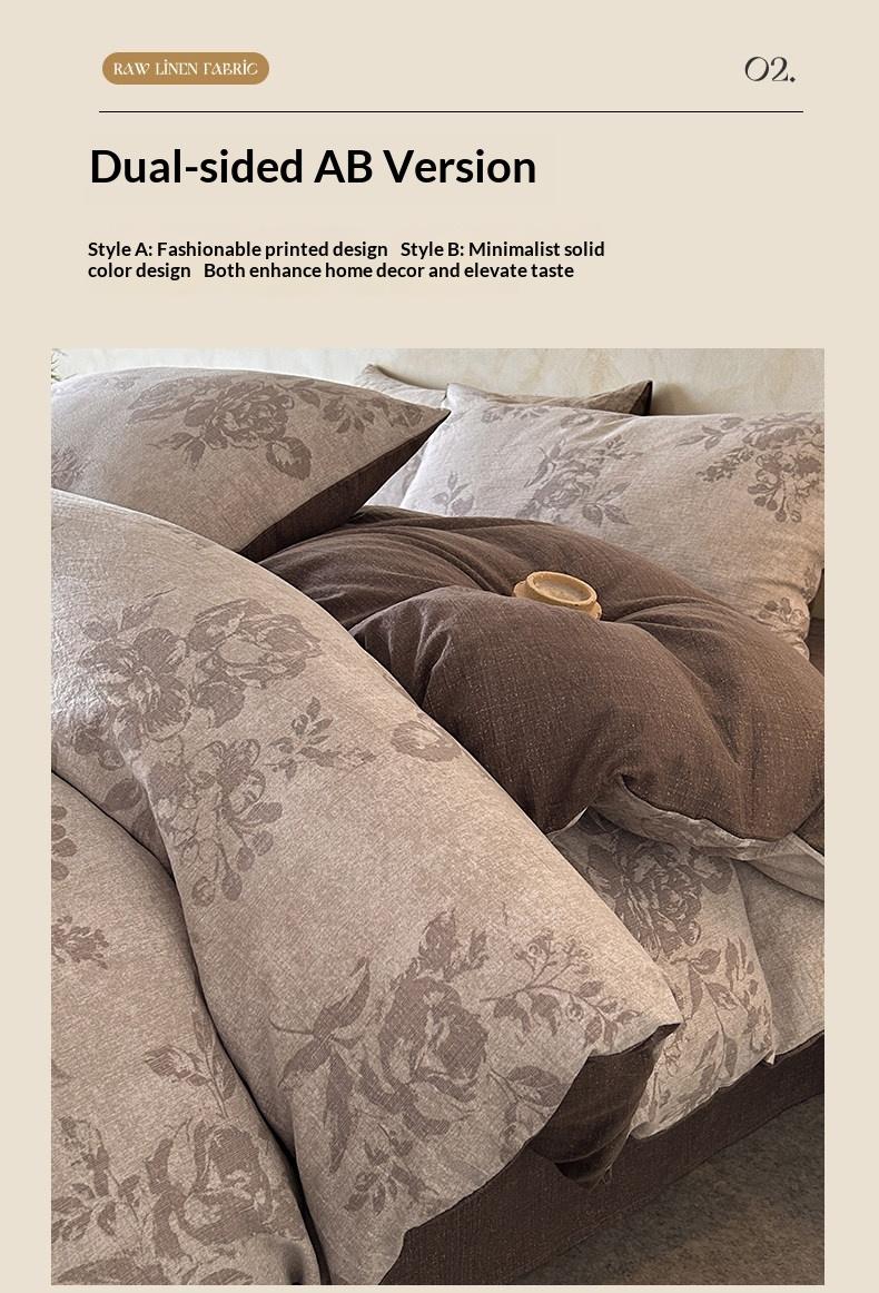4pcs Vintage Linen Bedding Set, Dual Layer Mesh Bed Sheet and Duvet Cover, All-Season Universal Bedding, Comfy Bedding Sets, Comfortable and Stylish