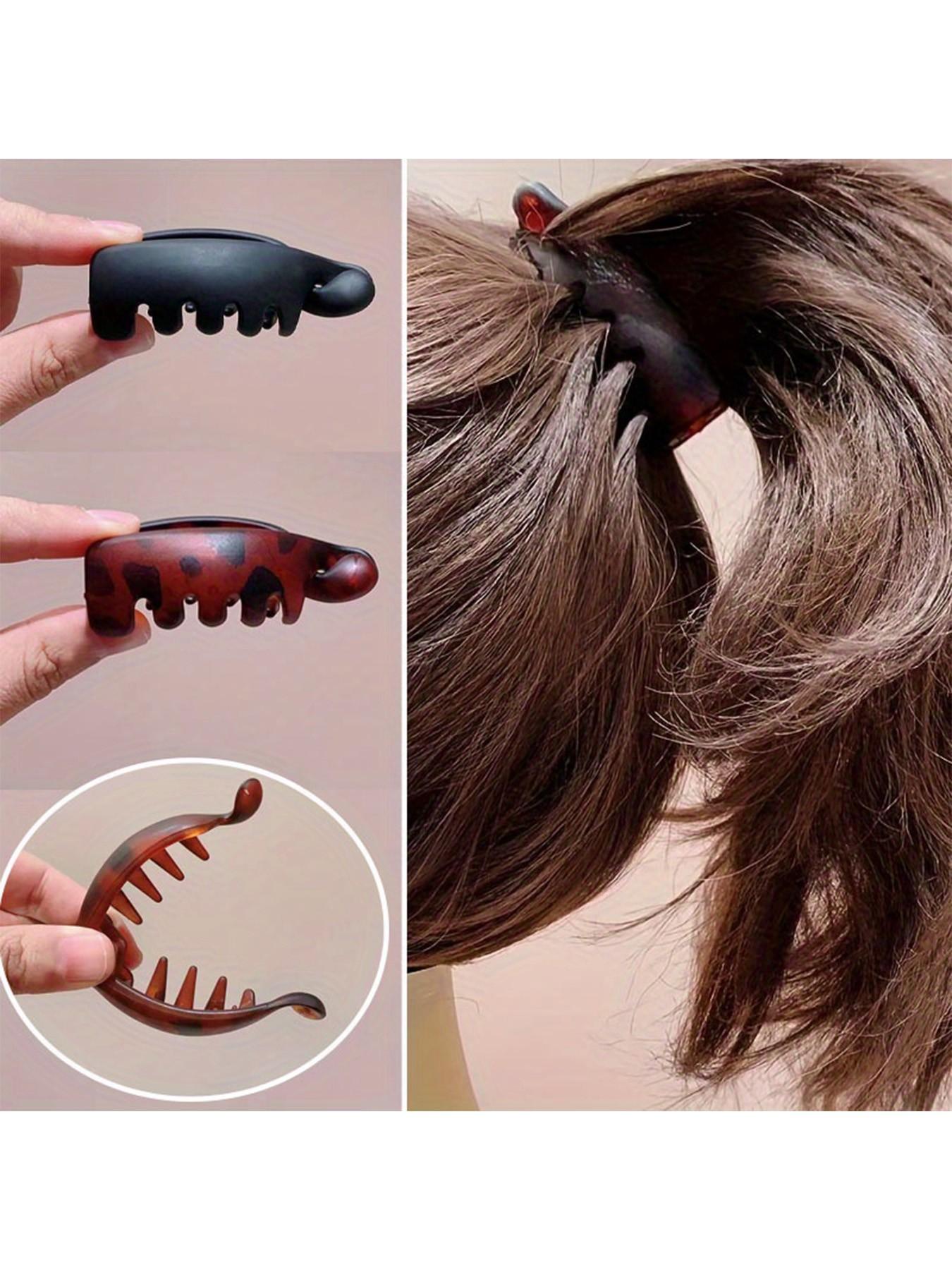 3 Pcs Women's Non-Slip Banana Hair Clips, Vintage Oval Leopard Print, Amber and, Ideal for Ponytails, Buns, Curly Hairstyles