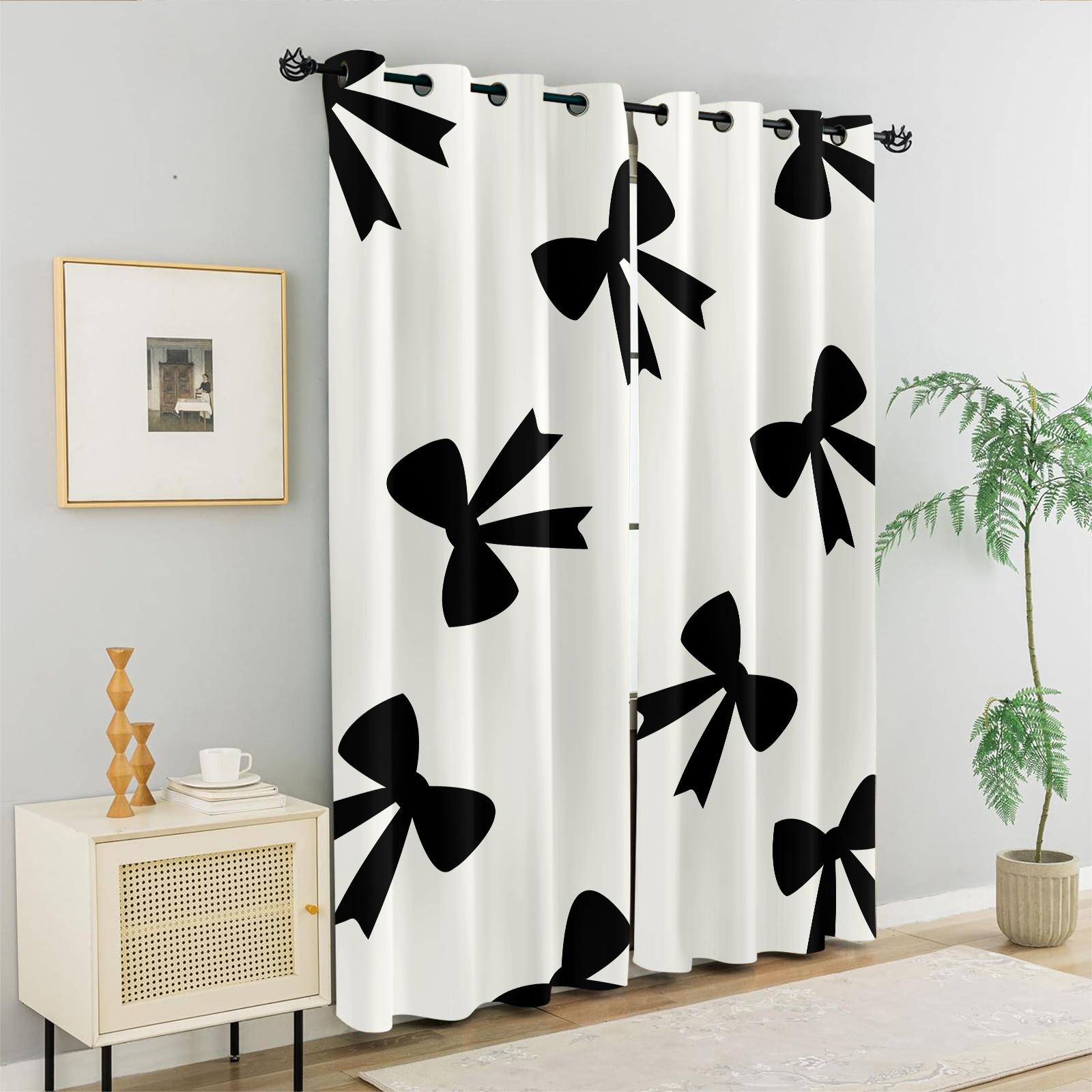 2Pcs 80% Blackout Bow Print Curtains, Minimalist Heart-Accented Window Drapes for Bedroom & Living Room, Sweet Gift for Girls