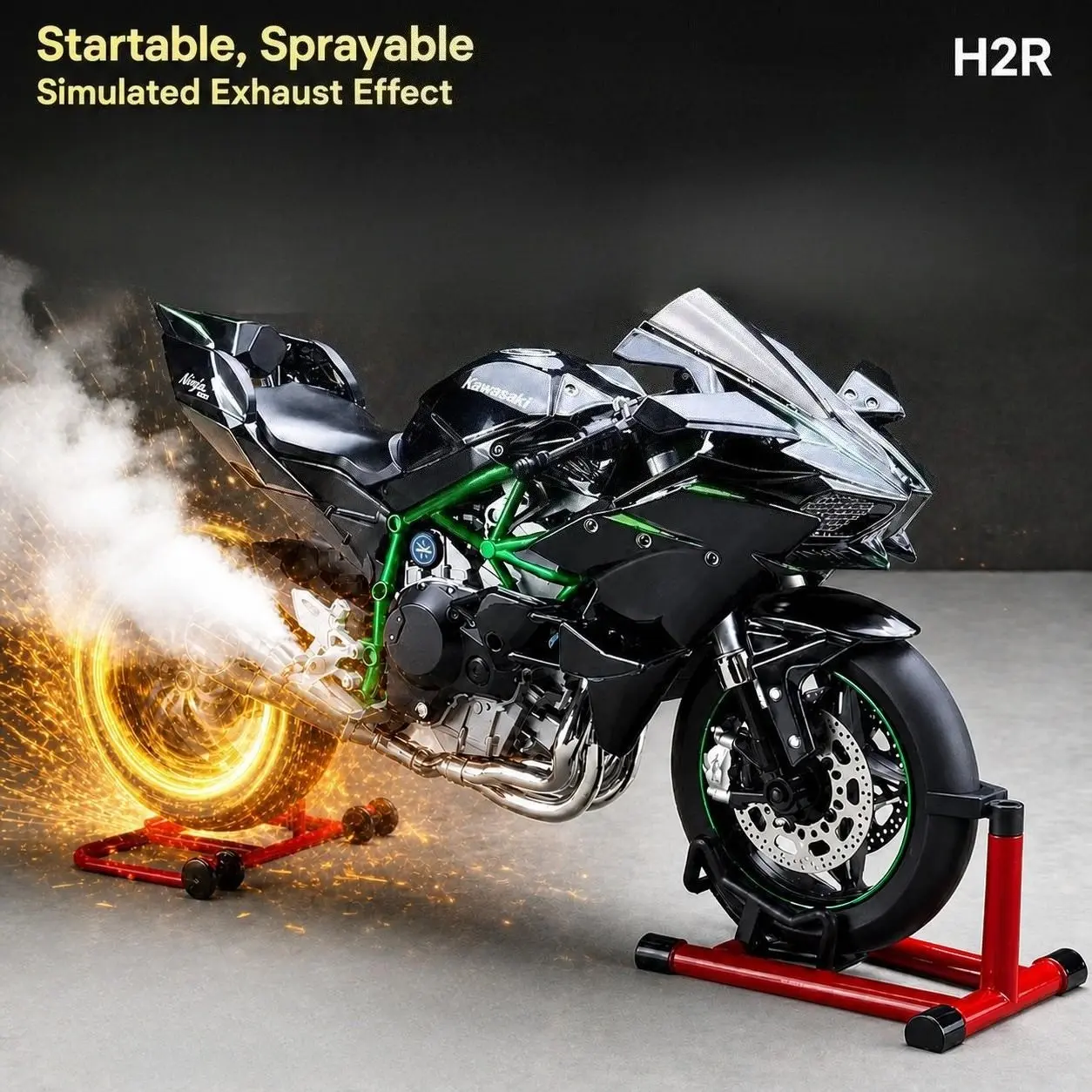 1:9 H2r Multifunctional Alloy Die-Cast Motorcycle Model, Jet & Sound Effects, Display Stand, Toy Car, Collector's Item, Gifts for All Ages