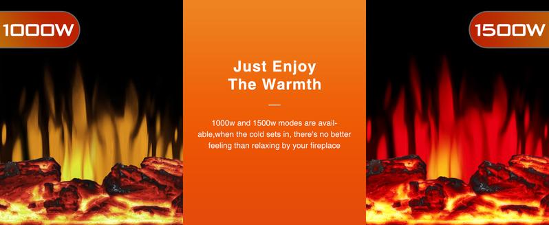 R.W.FLAME Electric Fireplace Heater, 20" Freestanding Fireplace Infrared Stove 1000W/1500W, 3D Realistic Flame Effects, Adjustable Brightness and Heating Mode