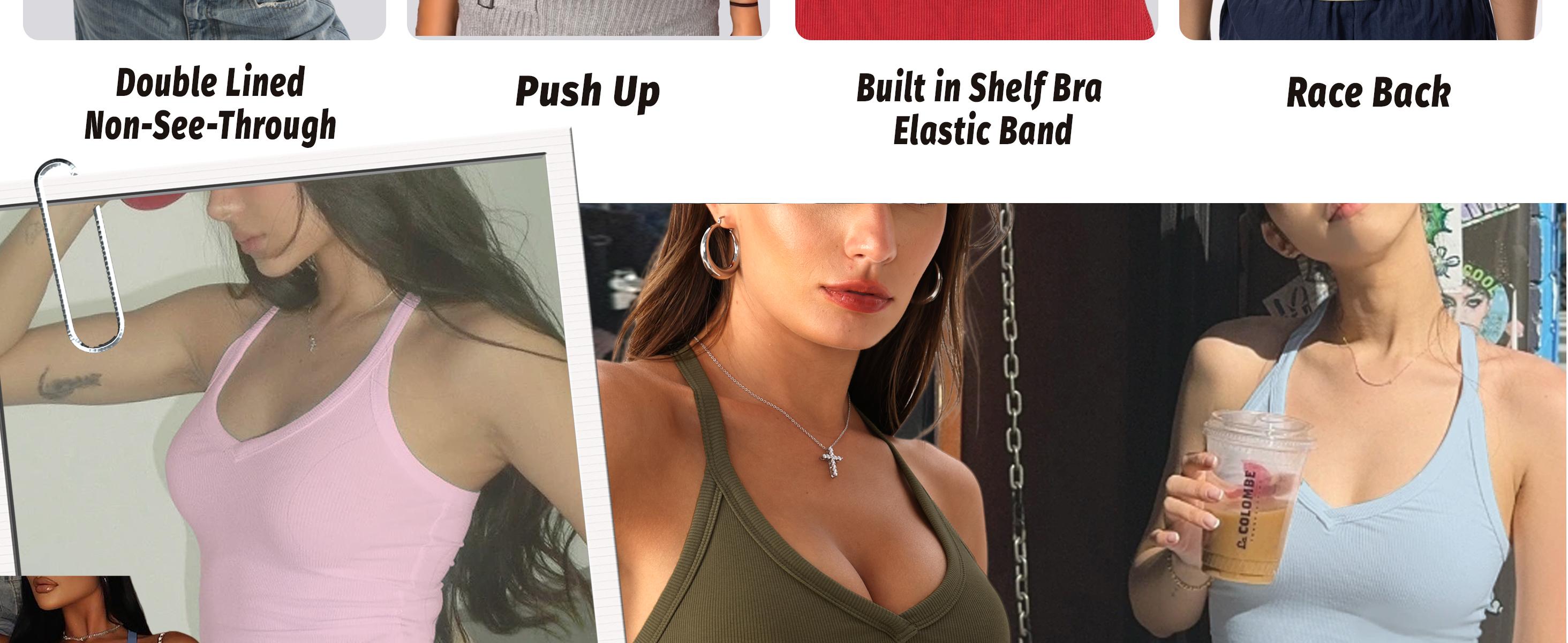 Danysu V Neck Cotton Tank Tops with Built-in Shelf Bra Sleeveless Racerback Fitted Basic Cami Shirts