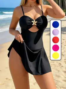 Women's New Starfish Metal Decoration Thin Strap Hollow Out Slim Fit One-Piece Swimsuit with Triangle Lining, Beach Pool Vacation