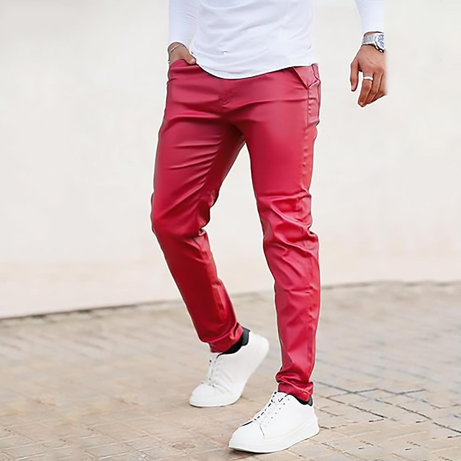 GINGTTO Mens Slim Fit Pants Stretch Pu Faux Leather Motorcycle Biker Pants