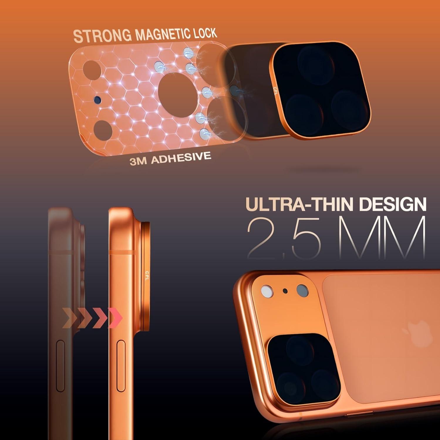Phone Camera Lens Filter Kit, Magnetic Circular Polarizer for iPhone 17 Pro/max, Reduces Reflections, Enhances Color Saturation, 9h Glass, Mobile Phone Lens