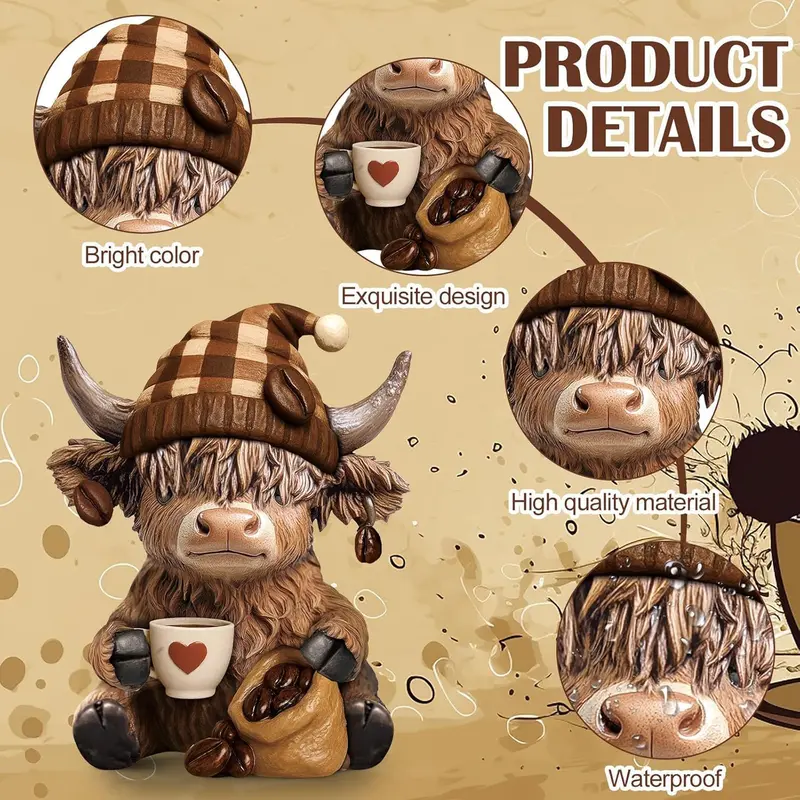 Happy Cow Home Decor Lesser & Pavey Highland Cow Figurines - Cute Hairdo Decor Statues For Living Room, Office, Garden Or As Gifts Gift For Women Men Housewarming