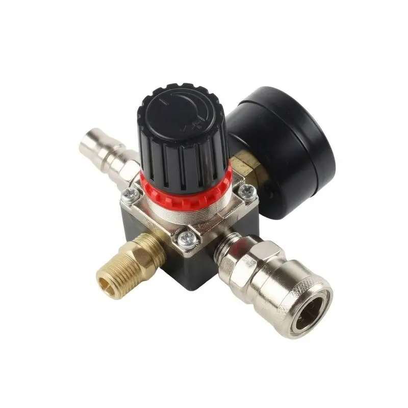 Air Compressor Pressure Regulator Quick Connect Fittings Compressor Gauge Regulator Easy to Install Pressure Reducer Control Unit for Workshop, Garage Square 4-hole Iron