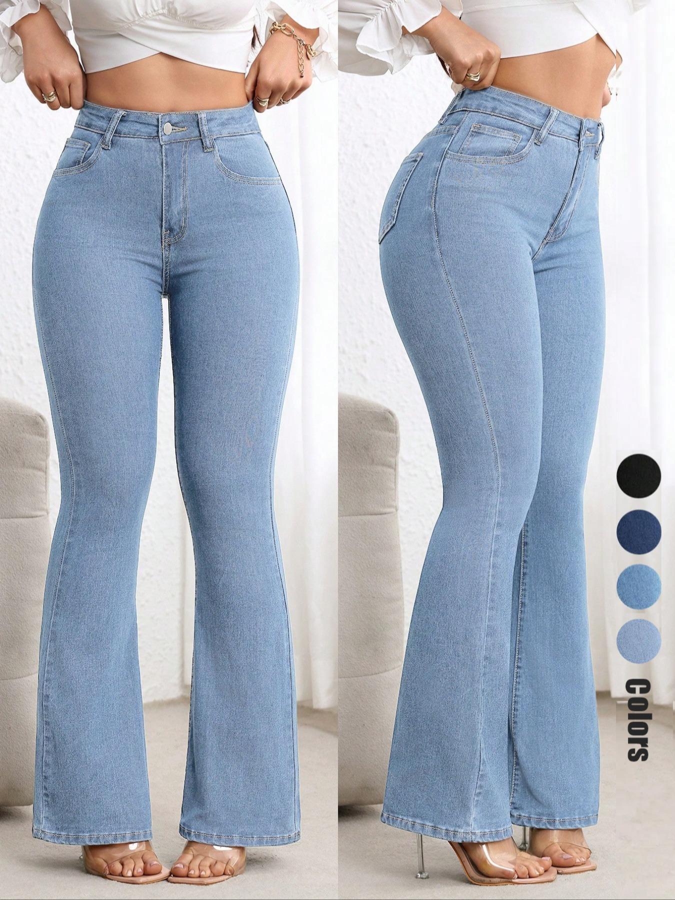 Women's Slim Fit Elastic Flare Pants, Womenswear, Multi-Color, Fashionable Elegant Comfort Design, Casual Wear, All Seasons, High Waist, Button Frontbootcut jeans