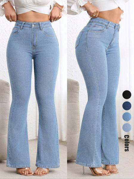 Women's Slim Fit Flare Pants, Multi-Color, Fashionable Comfort Design, Casual Wear, Daily Style, High Waist, Button Fly, All Seasons Women's Slim Fit Flare Pants, Multi-Color, Fashionable Comfort Design, Casual Wear, Daily Style, High Waist, Button Fly, All Seasons