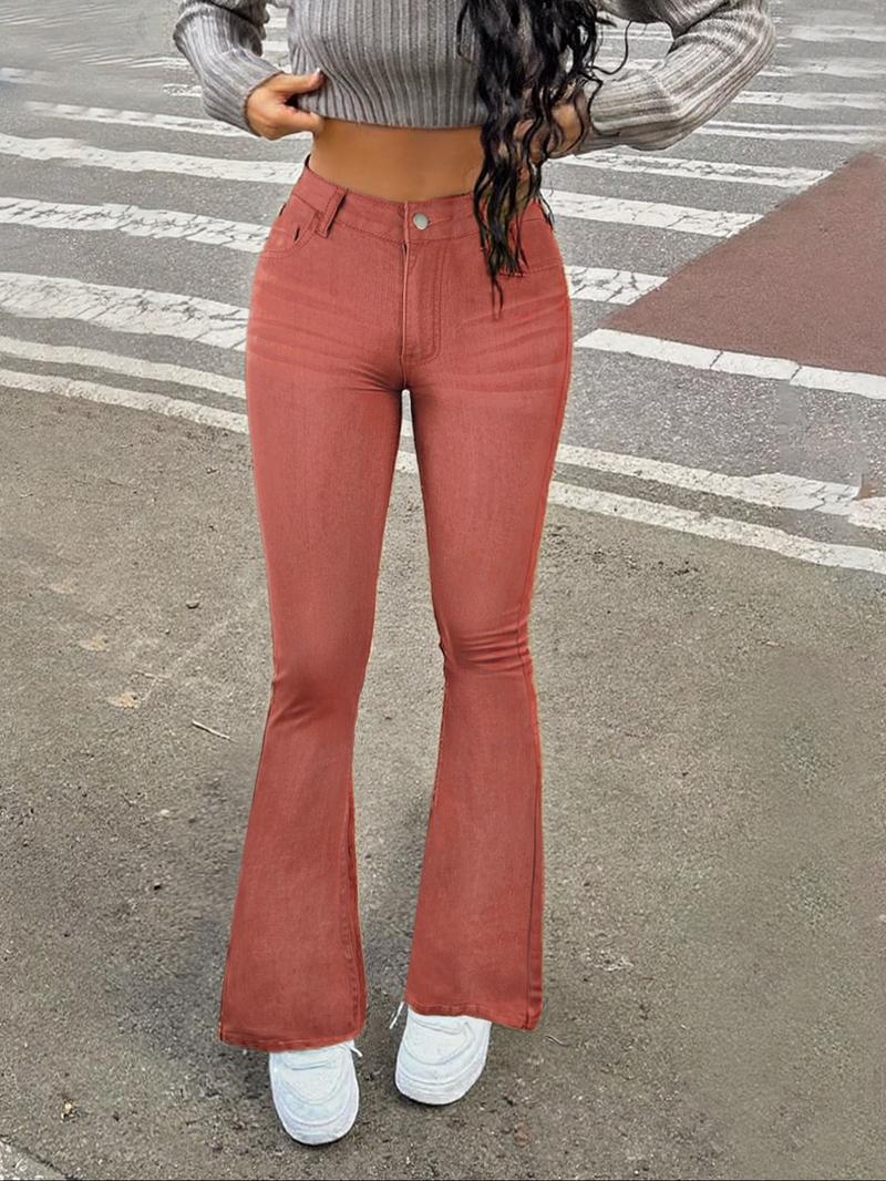 Autumn women's mid-rise washed stretch skinny flared jeans, hip-lifting slim flared pants, Christmas atmosphere wear