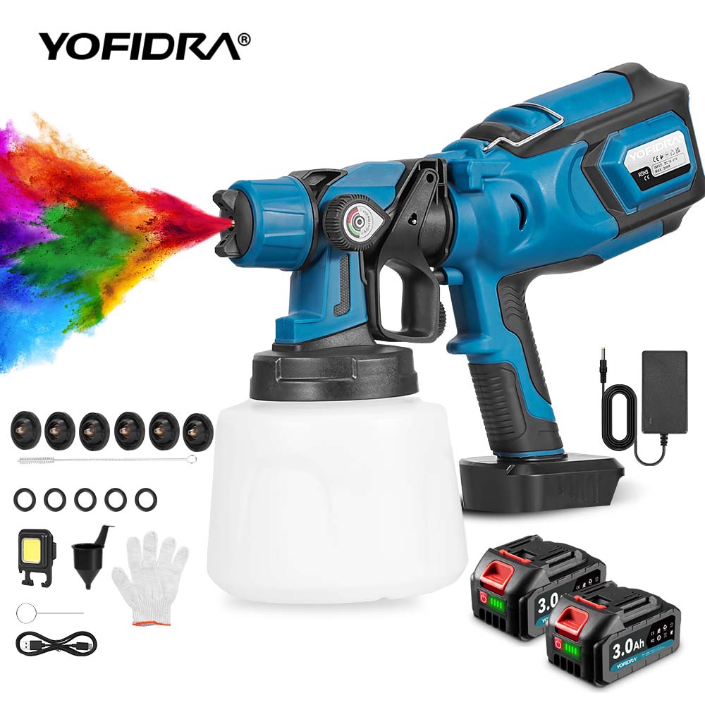 YOFIDRA Cordless Paint Sprayer 1000ml with 21V 2x3.0Ah Batteries for Furniture & House Painting Lightweight Design & Easy Storage tools Rechargeable