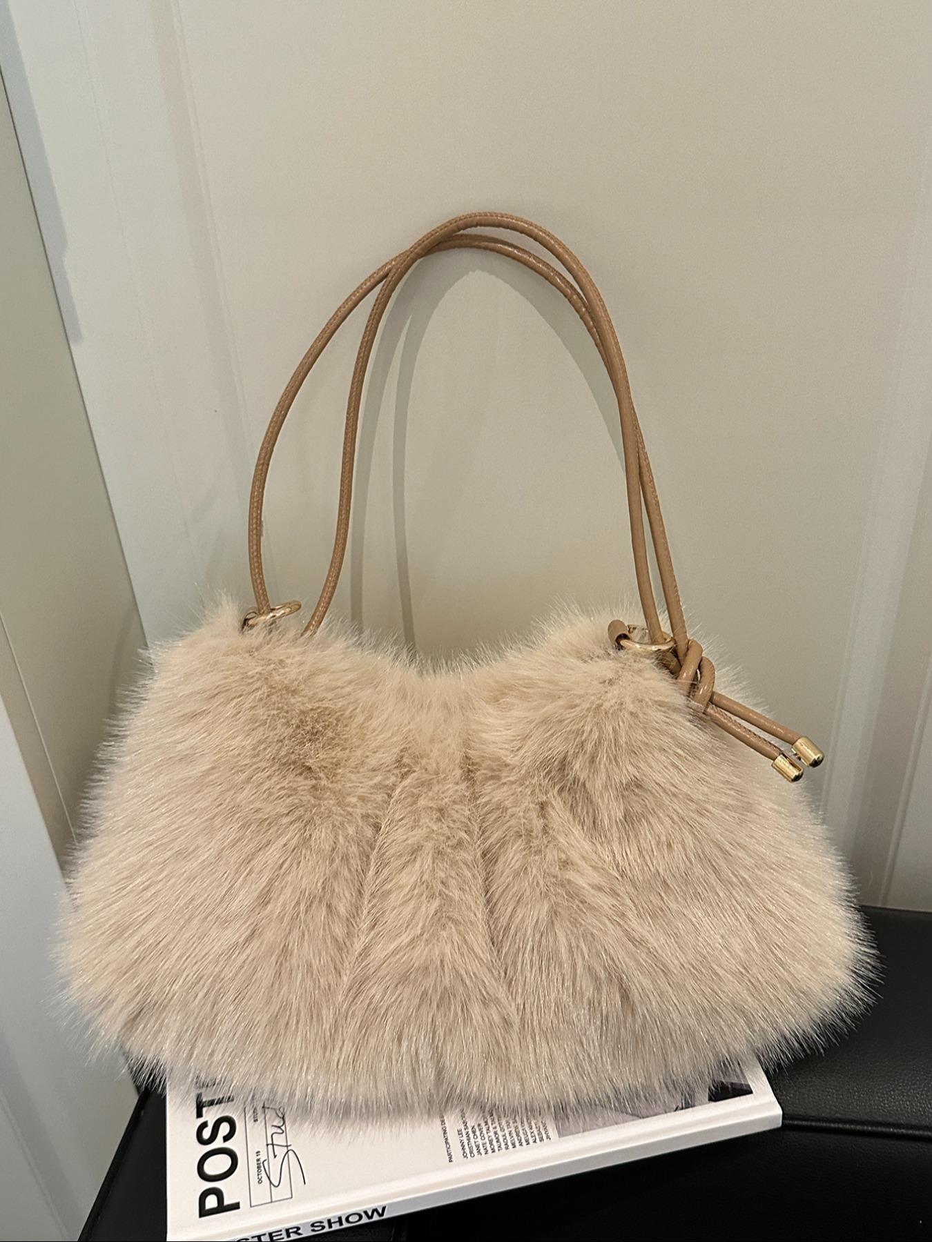 Women's Lightweight Plush Bag, Soft Handbag for University & Office Use, Perfect for Autumn Winter Seasons, Casual Daily Carryall, Elegant Shoulder Bag