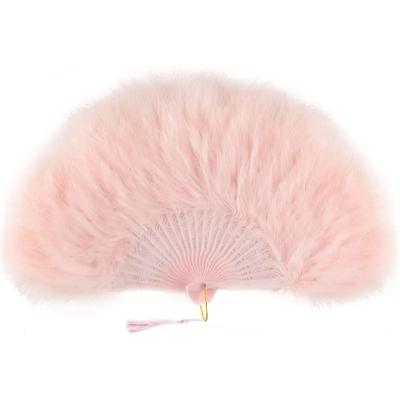 Marabou Feather Fan 20s Vintage Folding Fan Flapper Hand Fan for Costume Dancing Show Tea Party Wedding Decoration Pink-Pink Rib