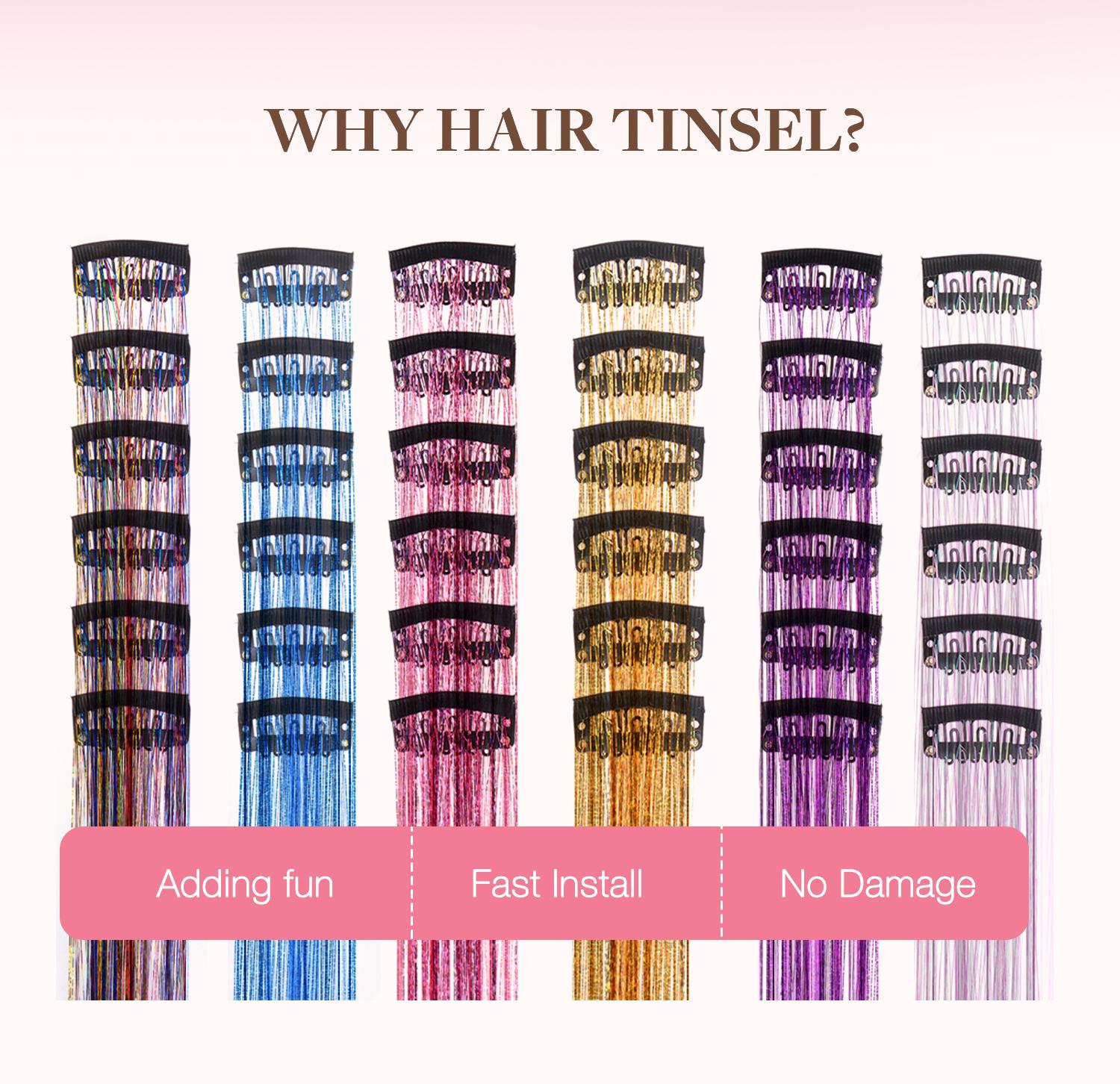 Clip in Hair Tinsel Sparkling Colors for Parties Easy to Use Fairy Tinsel Extensions Long-Lasting Hair Tinsel Strands Clip in Hair Tinsel Sparkling Colors for Parties Easy to Use Fairy Tinsel Extensions Long-Lasting Hair Tinsel Strands