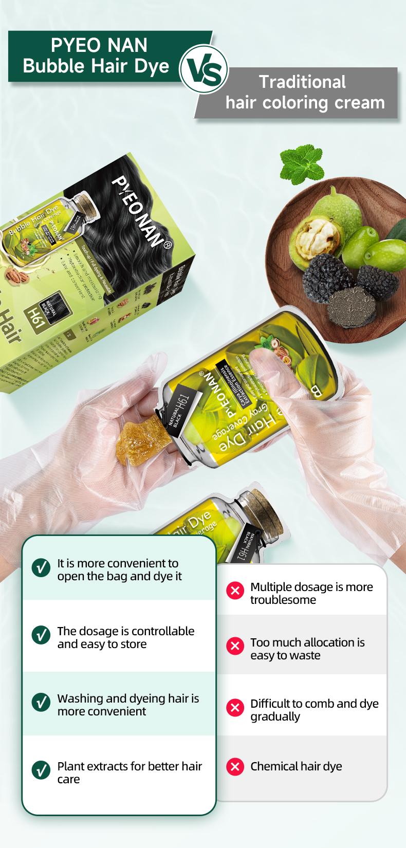 PYEONAN Unisex Bubble Hair Dye with Natural Plant Extracts, 2-in-1 for Gray Coverage and Hair Care, Gray Hair Turns into Black or Dark Brown with Herbal Ingredients, No Bleaching, 10 Bags Hair Color 5.6 Oz./160g PYEONAN Unisex Bubble Hair Dye with Natural Plant Extracts, 2-in-1 for Gray Coverage and Hair Care, Gray Hair Turns into Black or Dark Brown with Herbal Ingredients, No Bleaching, 10 Bags Hair Color 5.6 Oz./160g