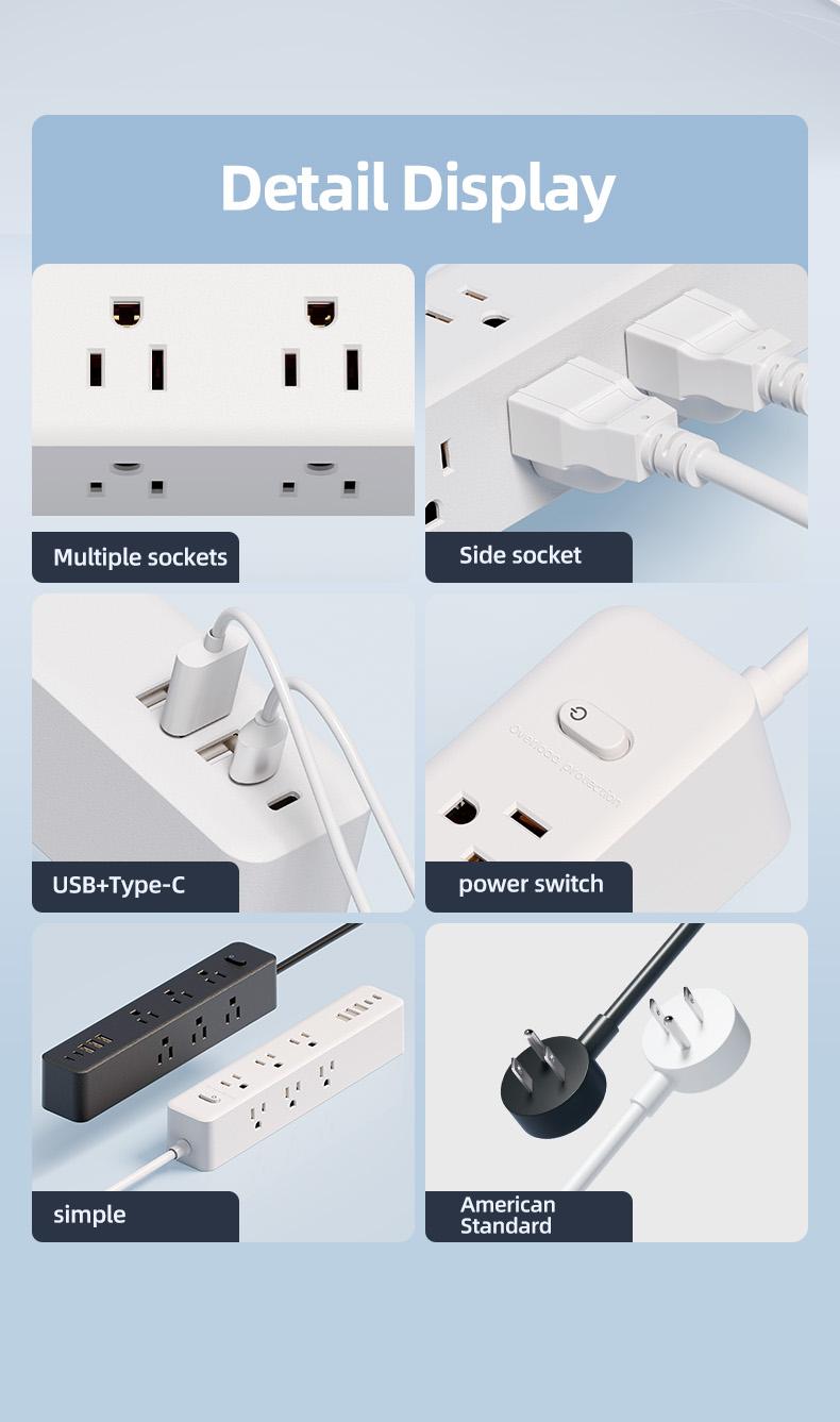 Surge Protector Outlet, 9 Ac Sockets, 3 USB Ports, 2 Type-C, Wall Mountable, Overload Protection, /, Versatile Use