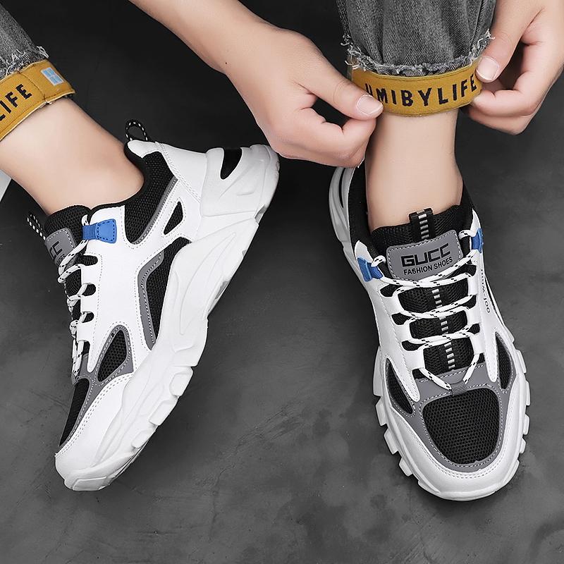 Men's Sporty Colorblock Low Top Lace Up Chunky Sneakers, Casual Comfortable Breathable Platform Sneakers, Fashionable Sneakers for Daily Footwear As Gift